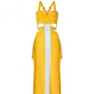 Aya Muse Citrine Silk Maxi Dress Yellow Blue Cut-Out NWT Small Wedding Formal
